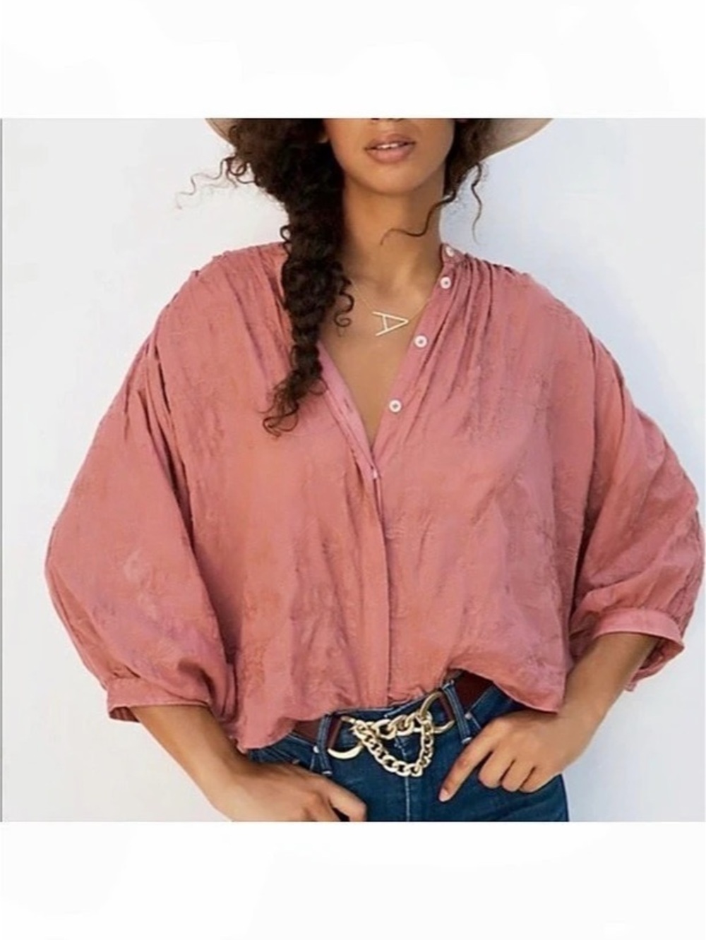 Anthropologie Pilcro Tavi Embroidered Rose Pink Blouse Size Medium Cotton